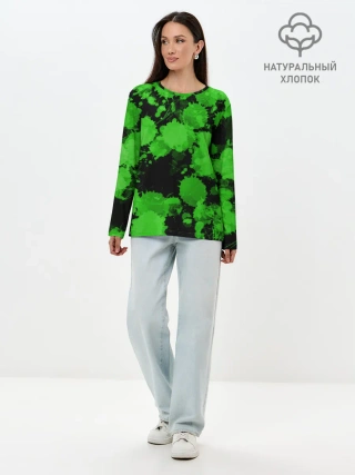 Лонгслив женский. Хлопок / Зеленые Кляксы