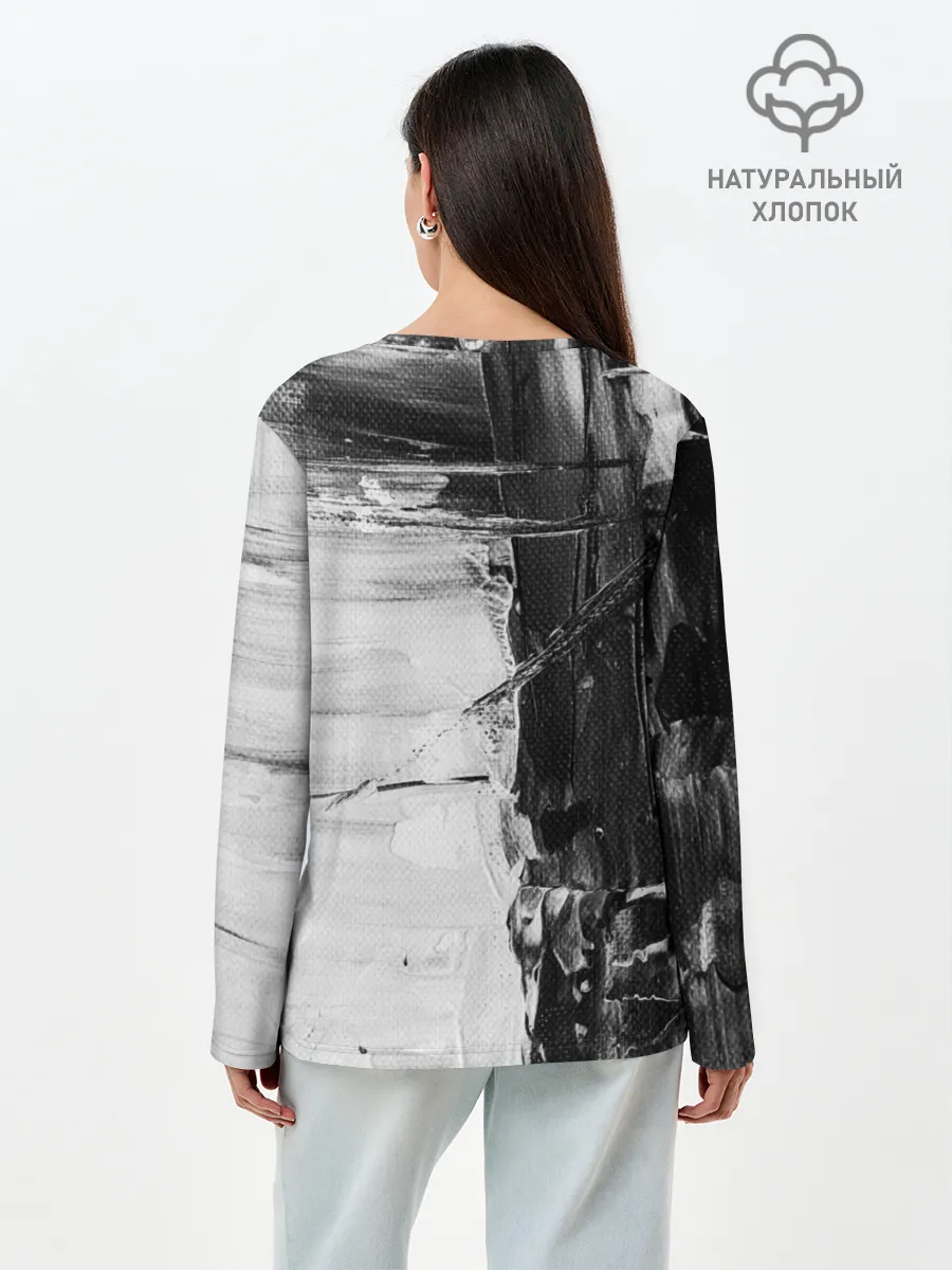 Лонгслив женский. Хлопок / Черно-Белый Арт