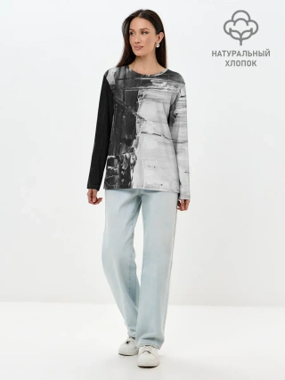 Лонгслив женский. Хлопок / Черно-Белый Арт