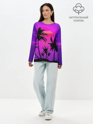 Лонгслив женский. Хлопок / Неоновый Закат