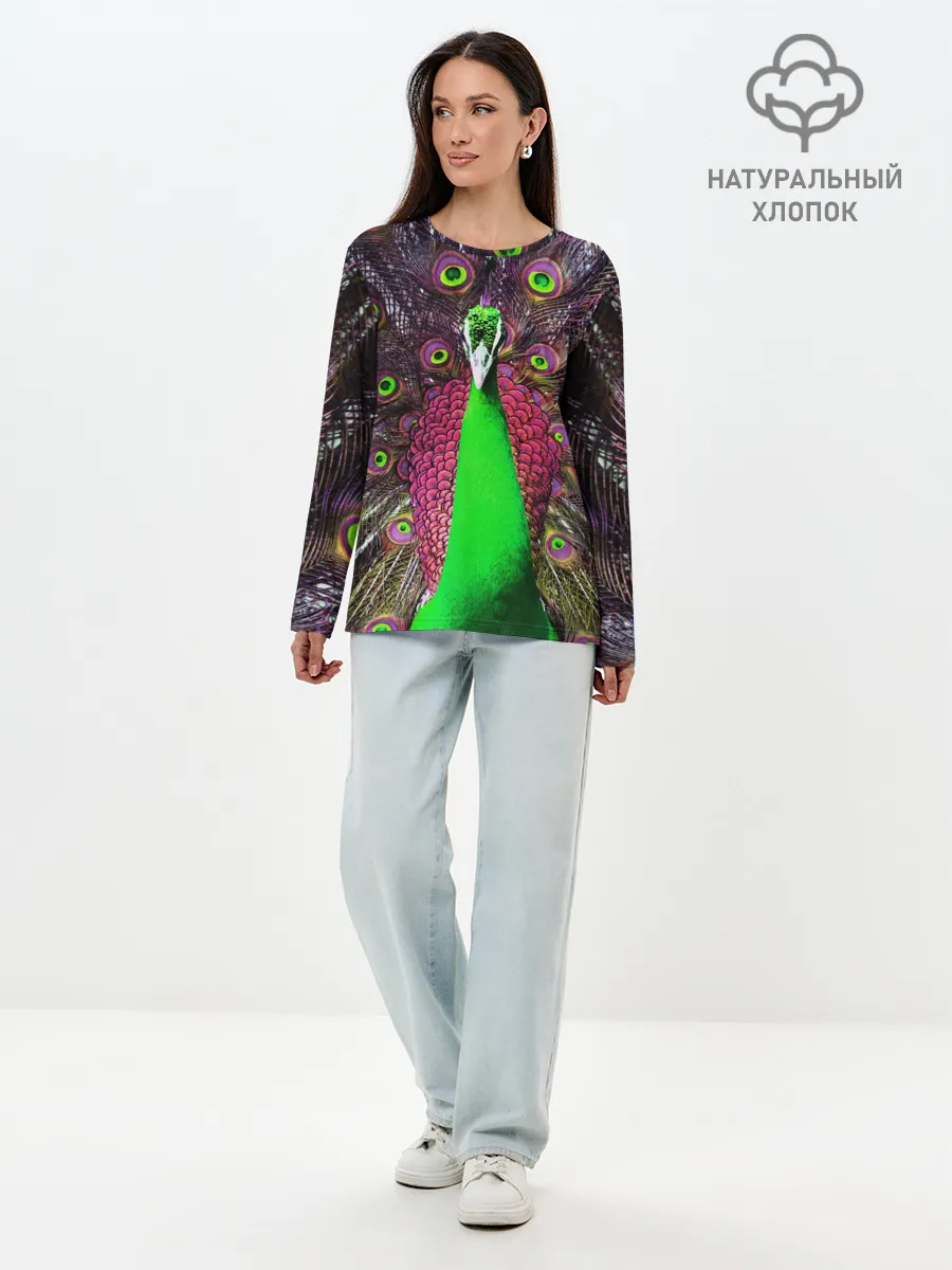 Лонгслив женский. Хлопок / Оперение Павлина