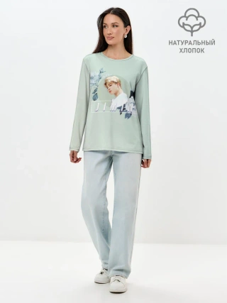 Лонгслив женский. Хлопок / Чимин в цветах