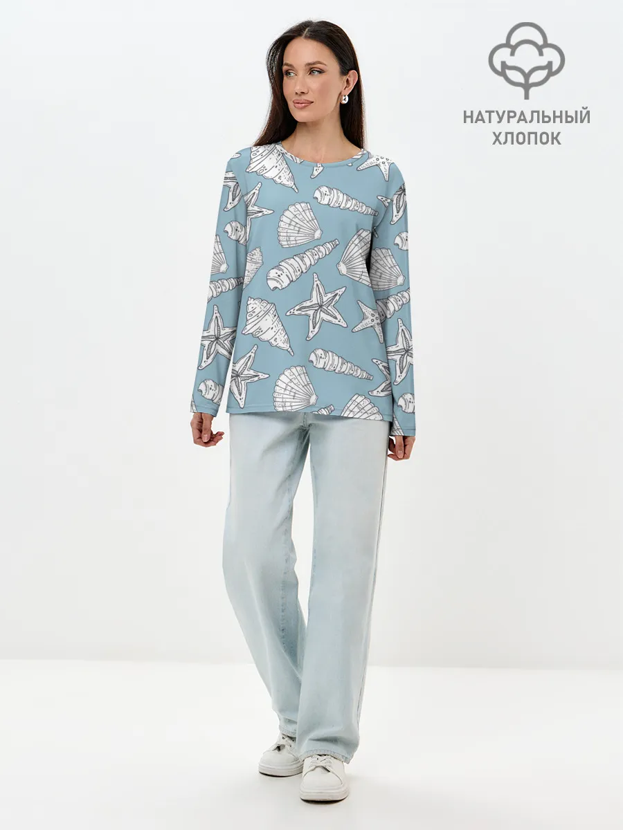Лонгслив женский. Хлопок / Морские обитатели