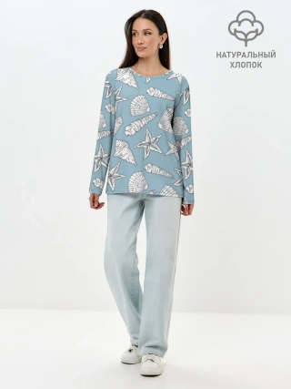 Лонгслив женский. Хлопок / Морские обитатели