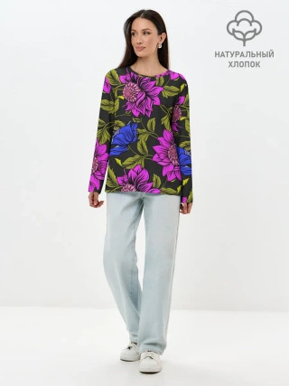 Лонгслив женский. Хлопок / Цветочный Паттерн