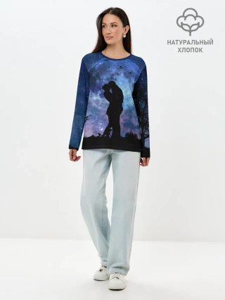 Лонгслив женский. Хлопок / Влюбленные на фоне луны