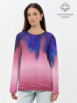Лонгслив женский. Хлопок / Неоновые Тропики
