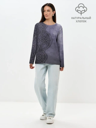 Лонгслив женский. Хлопок / Кружевной Узор