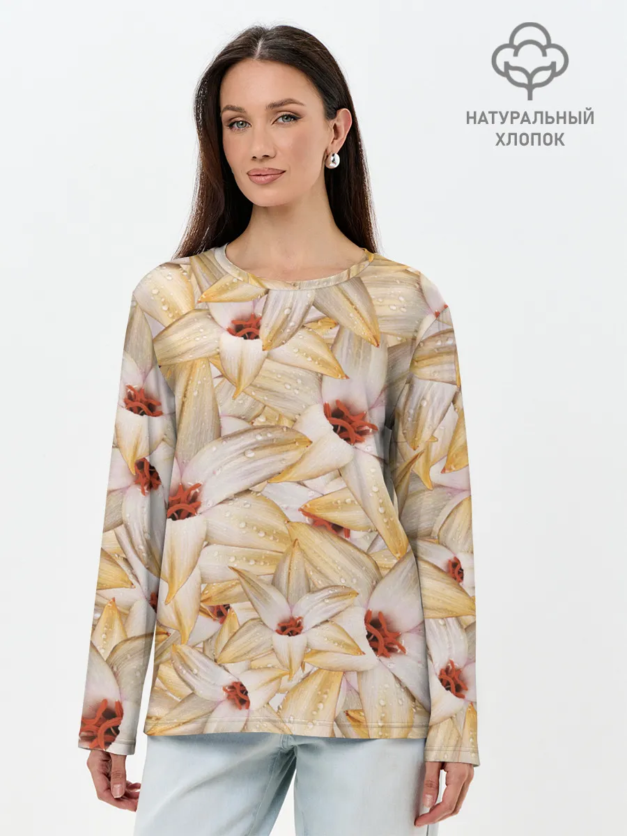 Лонгслив женский. Хлопок / Яркие Цветы