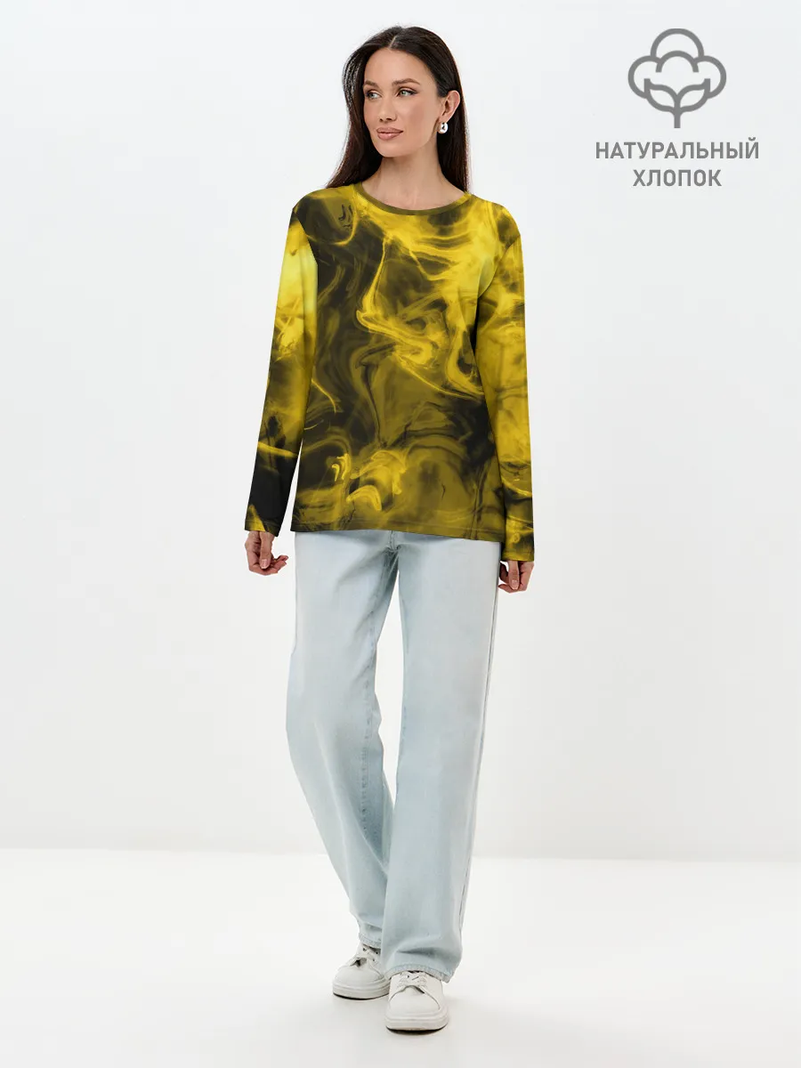 Лонгслив женский. Хлопок / Желтый Неоновый Дым