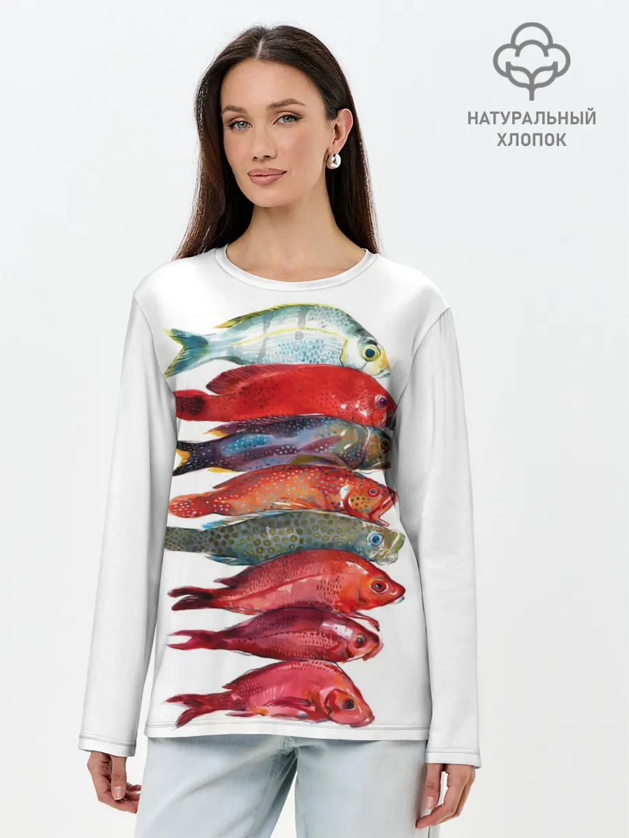 Лонгслив женский. Хлопок / рыбки