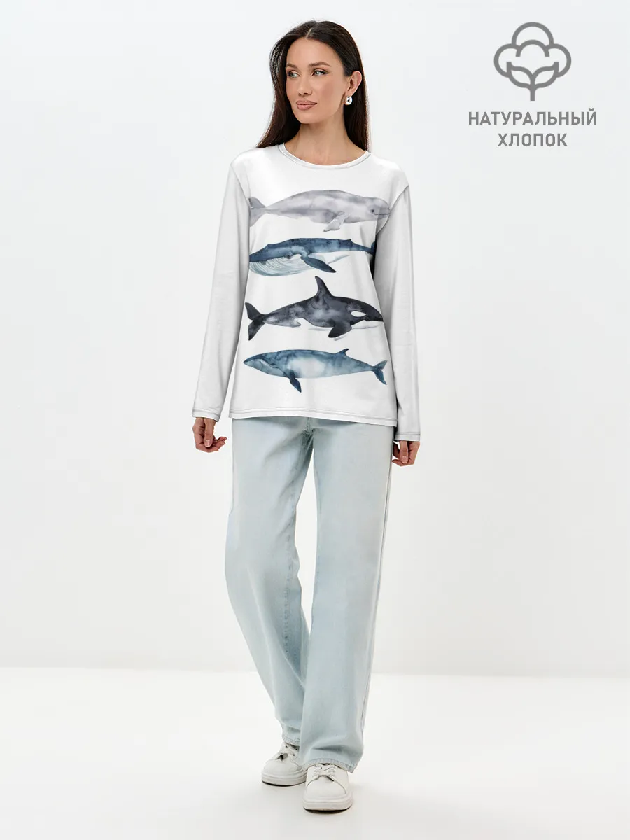 Лонгслив женский. Хлопок / киты