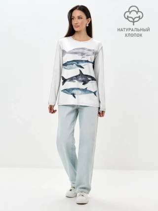 Лонгслив женский. Хлопок / киты