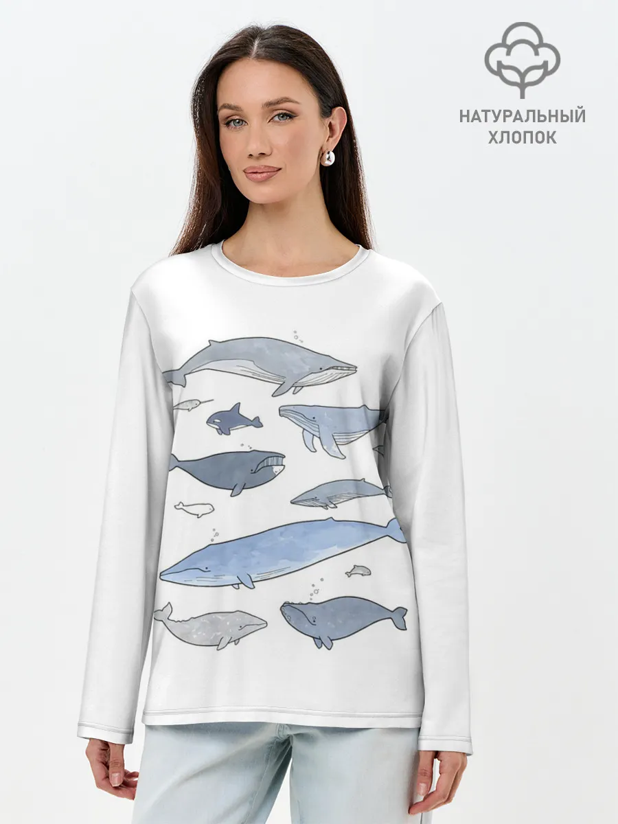 Лонгслив женский. Хлопок / киты