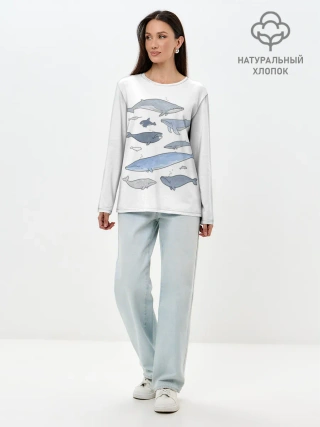 Лонгслив женский. Хлопок / киты