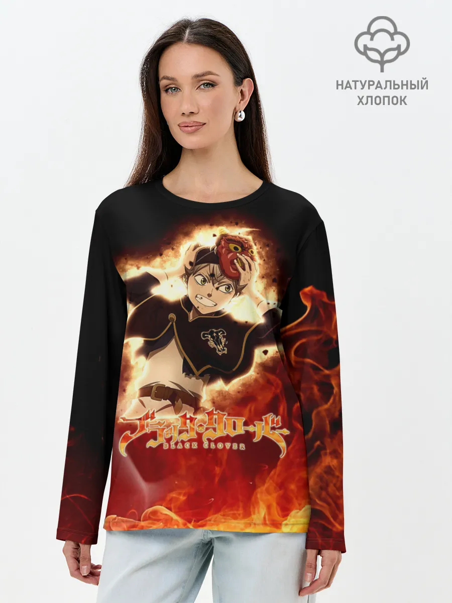 Лонгслив женский. Хлопок / Аста в маске огонь и пламя
