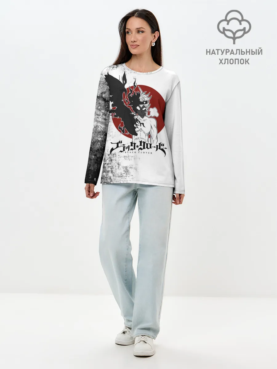 Лонгслив женский. Хлопок / Черный Аста демон Чёрный клевер