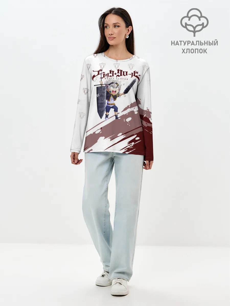 Лонгслив женский. Хлопок / Аста кричит с мечом Чёрный клевер