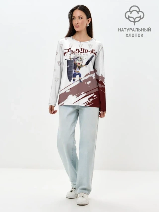 Лонгслив женский. Хлопок / Аста кричит с мечом Чёрный клевер