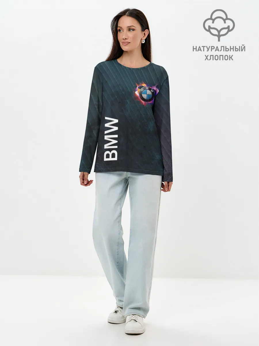 Лонгслив женский. Хлопок / BMW Heart. Grooved Texture