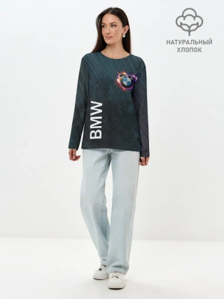 Лонгслив женский. Хлопок / BMW Heart. Grooved Texture