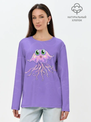 Лонгслив женский. Хлопок / Осьминог милый
