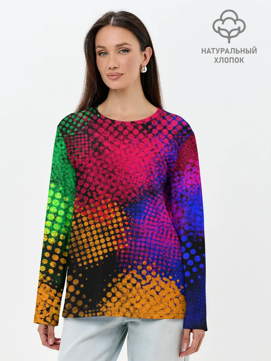 Лонгслив женский. Хлопок / Цветные Разводы