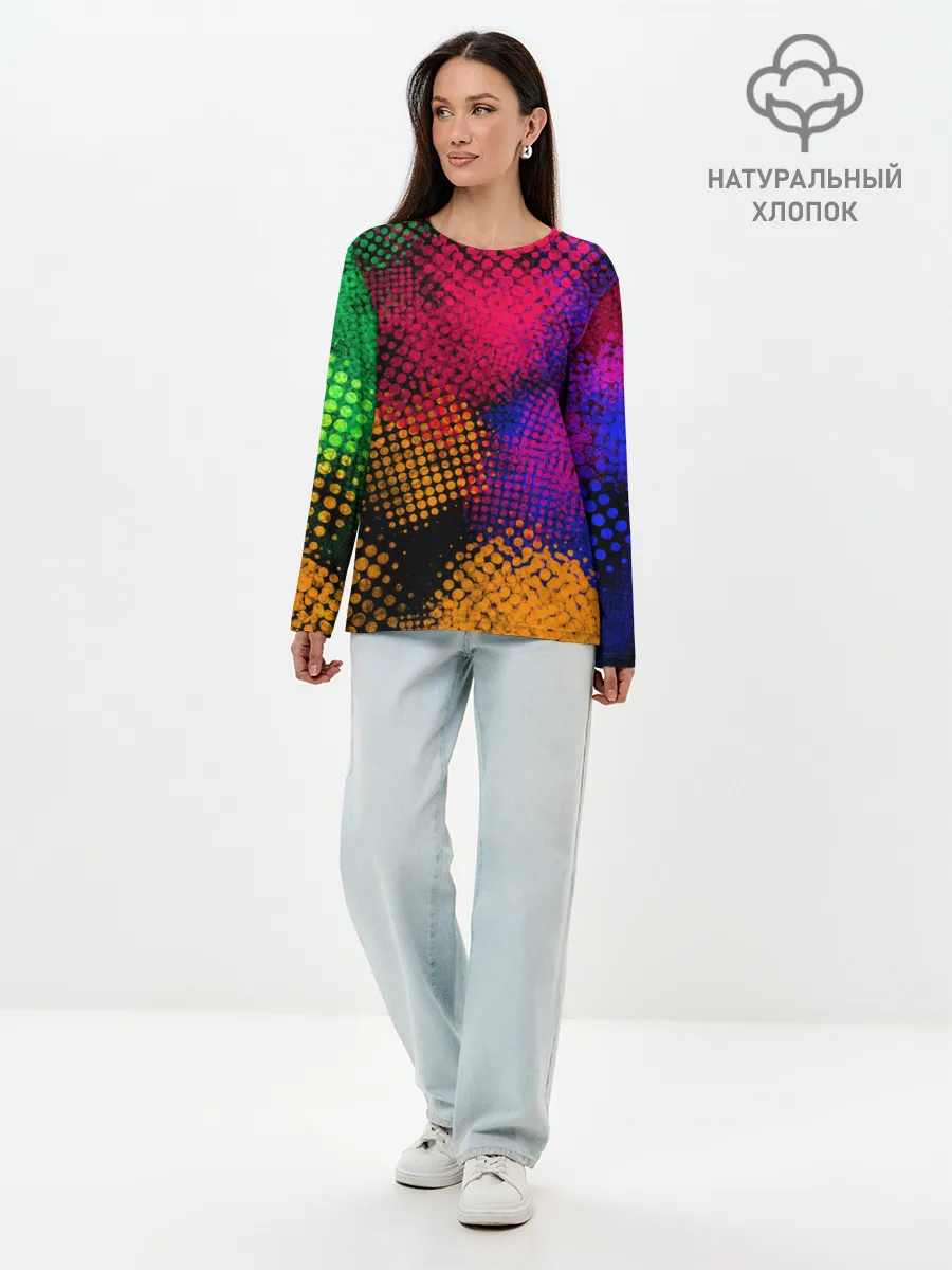Лонгслив женский. Хлопок / Цветные Разводы