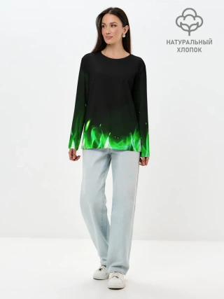 Лонгслив женский. Хлопок / Зеленый огонь
