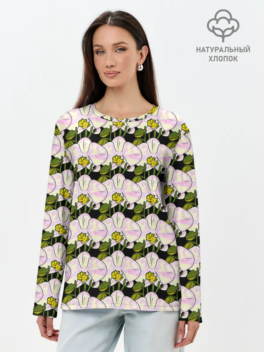 Лонгслив женский. Хлопок / Заросли орхидей