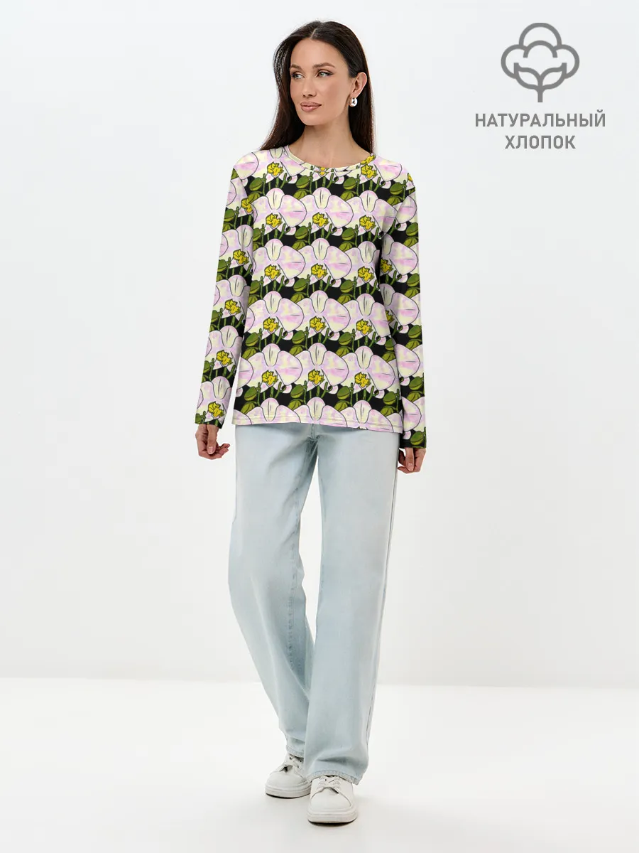Лонгслив женский. Хлопок / Заросли орхидей