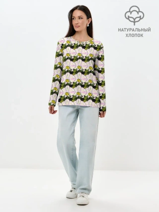 Лонгслив женский. Хлопок / Заросли орхидей