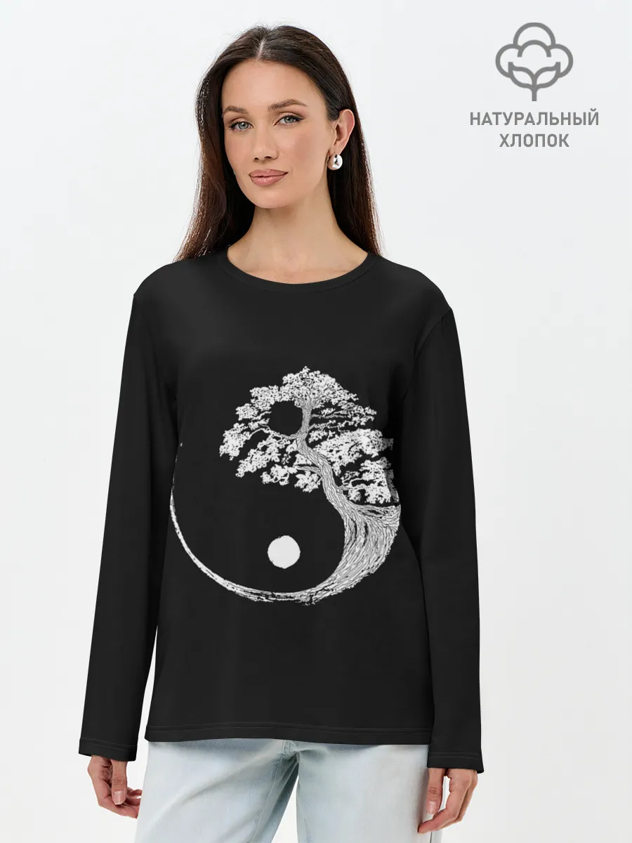 Лонгслив женский. Хлопок / Yin and Yang. Bonsai Tree