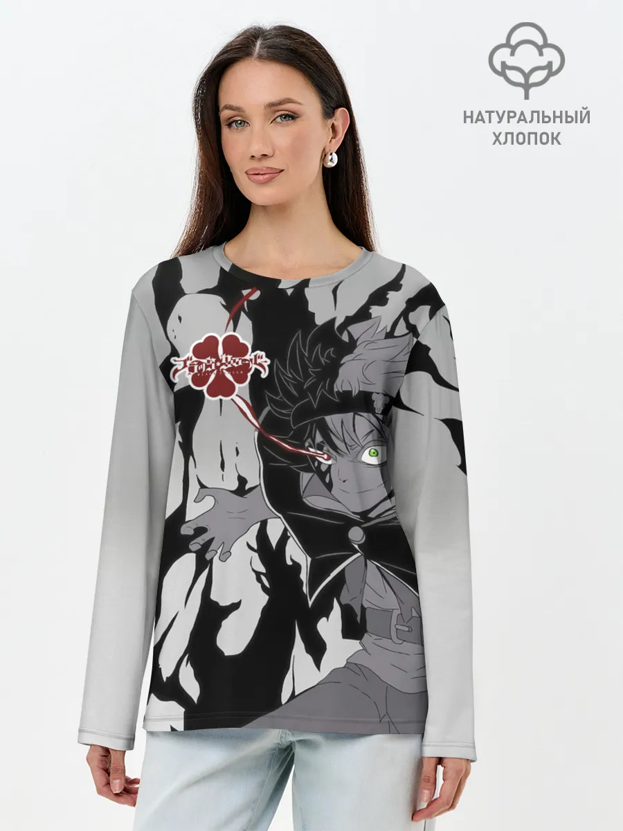 Лонгслив женский. Хлопок / Черный Аста демон Чёрный клевер