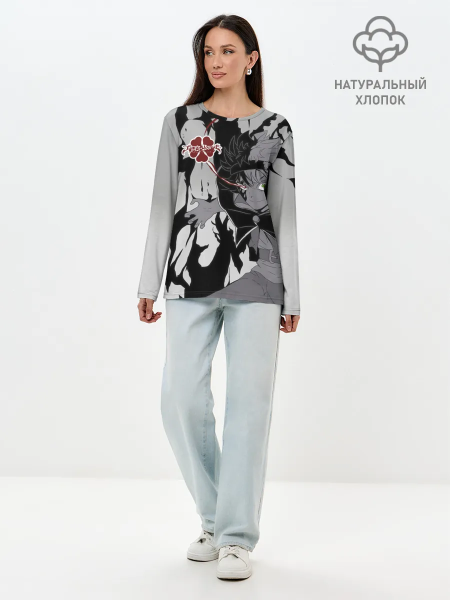 Лонгслив женский. Хлопок / Черный Аста демон Чёрный клевер