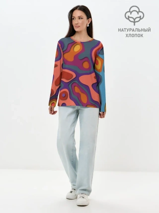 Лонгслив женский. Хлопок / РазноцВетная абстракция