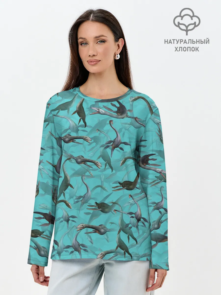 Лонгслив женский. Хлопок / Лохнесский камуфляж