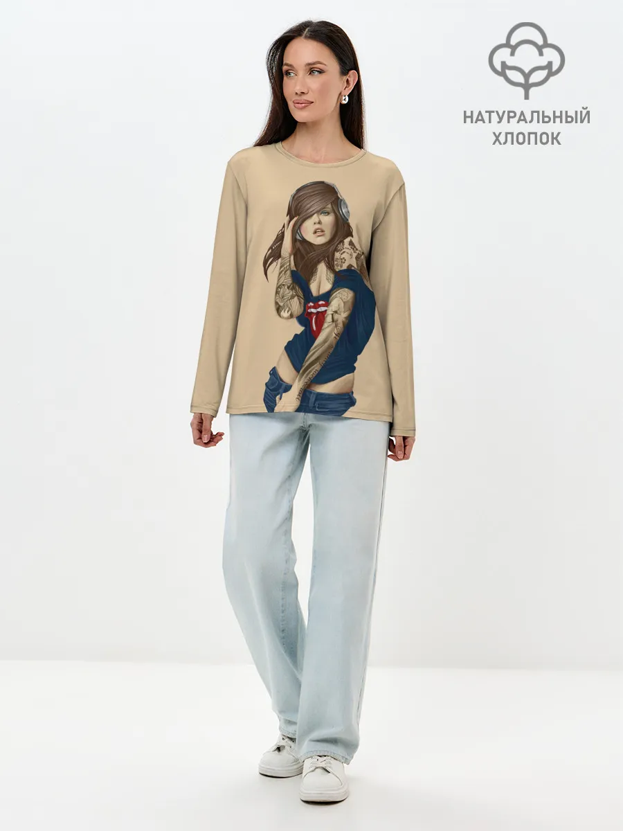 Лонгслив женский. Хлопок / ДевушКа слушает Музыку