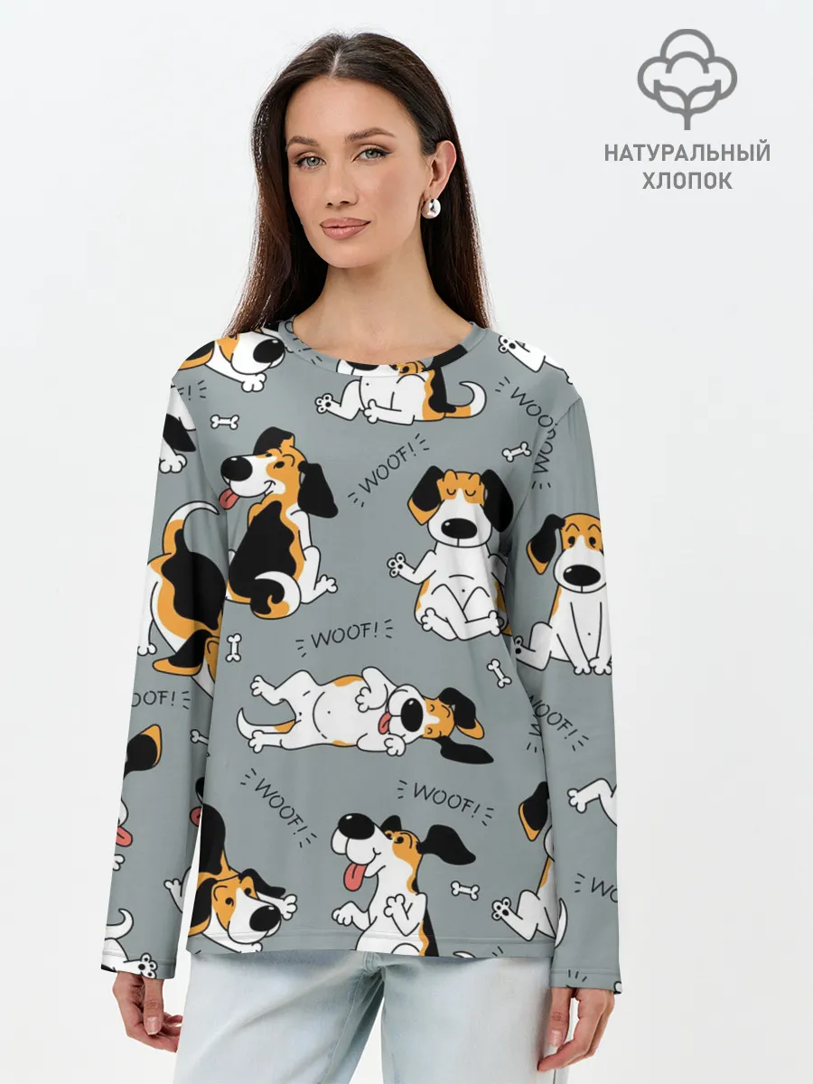 Лонгслив женский. Хлопок / Собаки Бигли