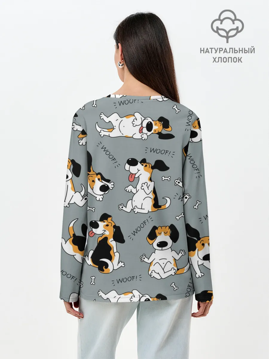 Лонгслив женский. Хлопок / Собаки Бигли