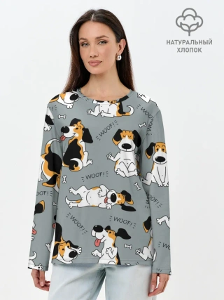 Лонгслив женский. Хлопок / Собаки Бигли
