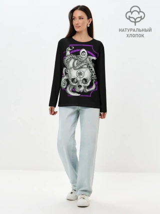 Лонгслив женский. Хлопок / Череп и Осьминог