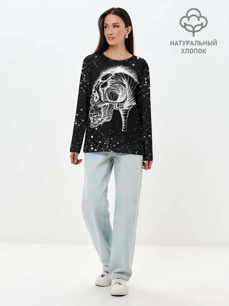 Лонгслив женский. Хлопок / Череп Зверь и Брызги