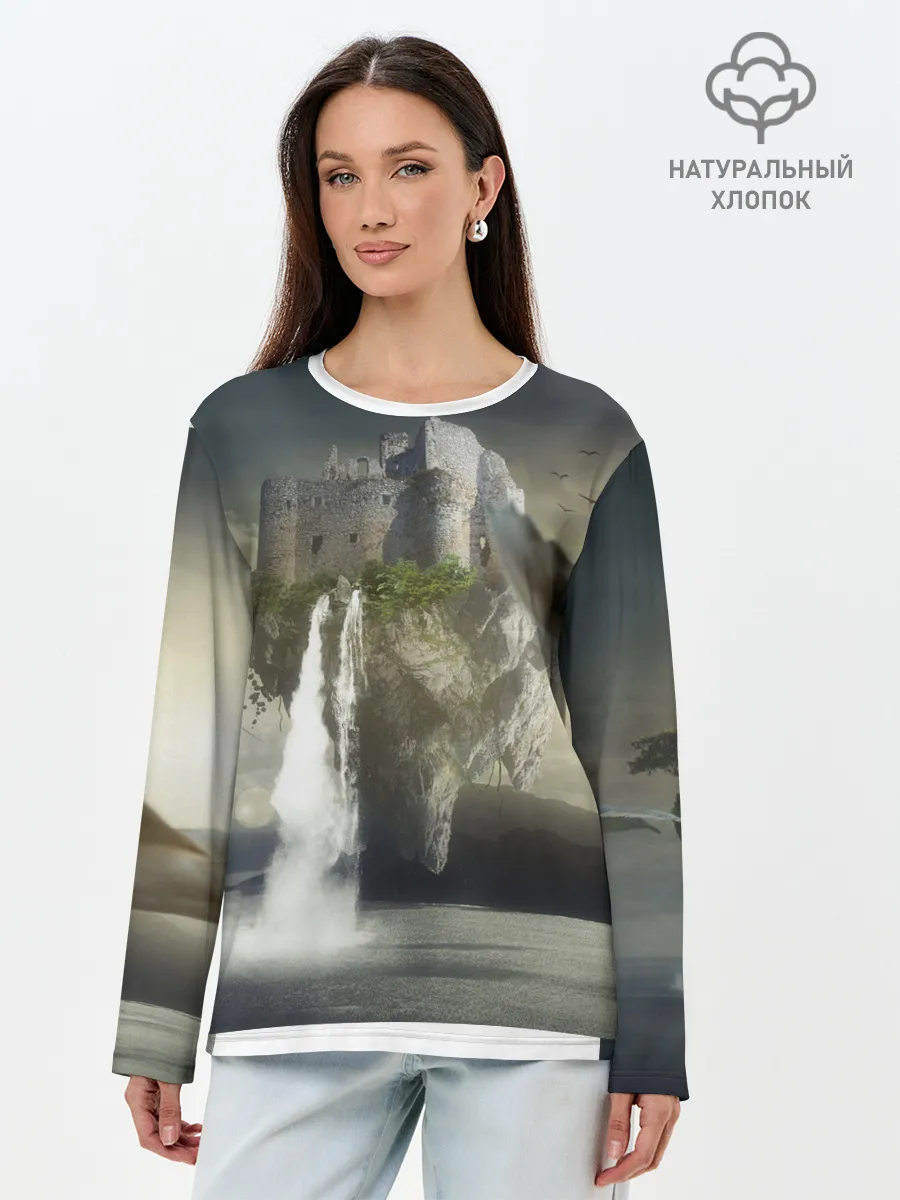 Лонгслив женский. Хлопок / Парящий замак