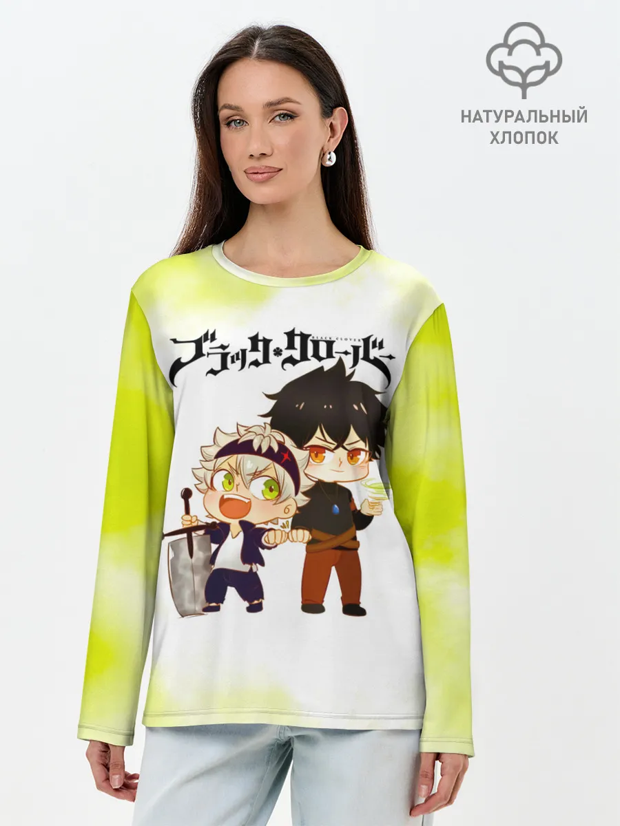 Лонгслив женский. Хлопок / Аста и Юно Чёрный клевер