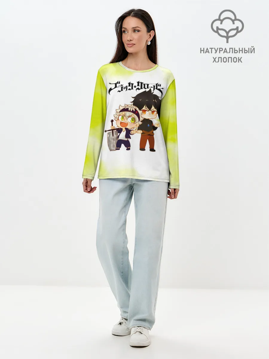 Лонгслив женский. Хлопок / Аста и Юно Чёрный клевер