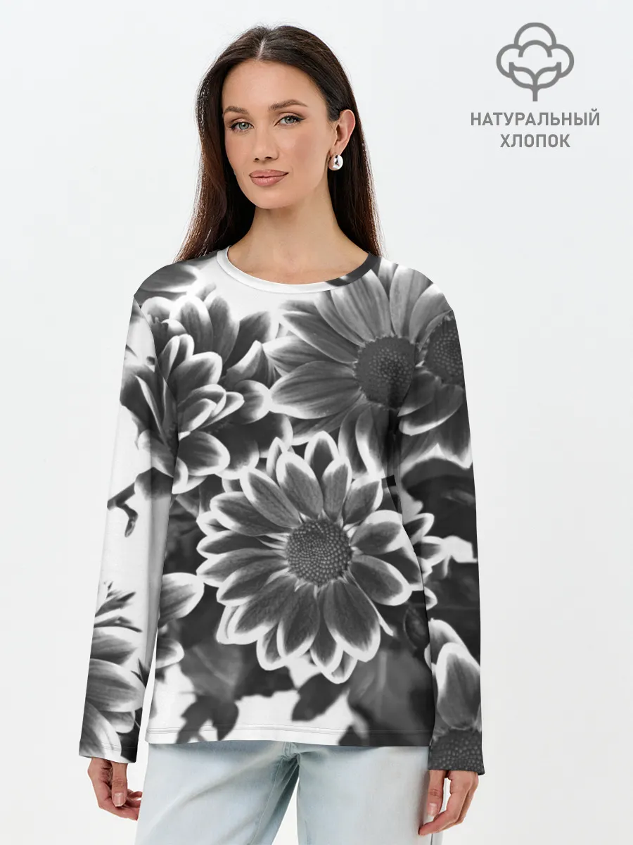 Лонгслив женский. Хлопок / Цветочный Узор