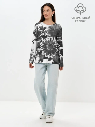 Лонгслив женский. Хлопок / Цветочный Узор