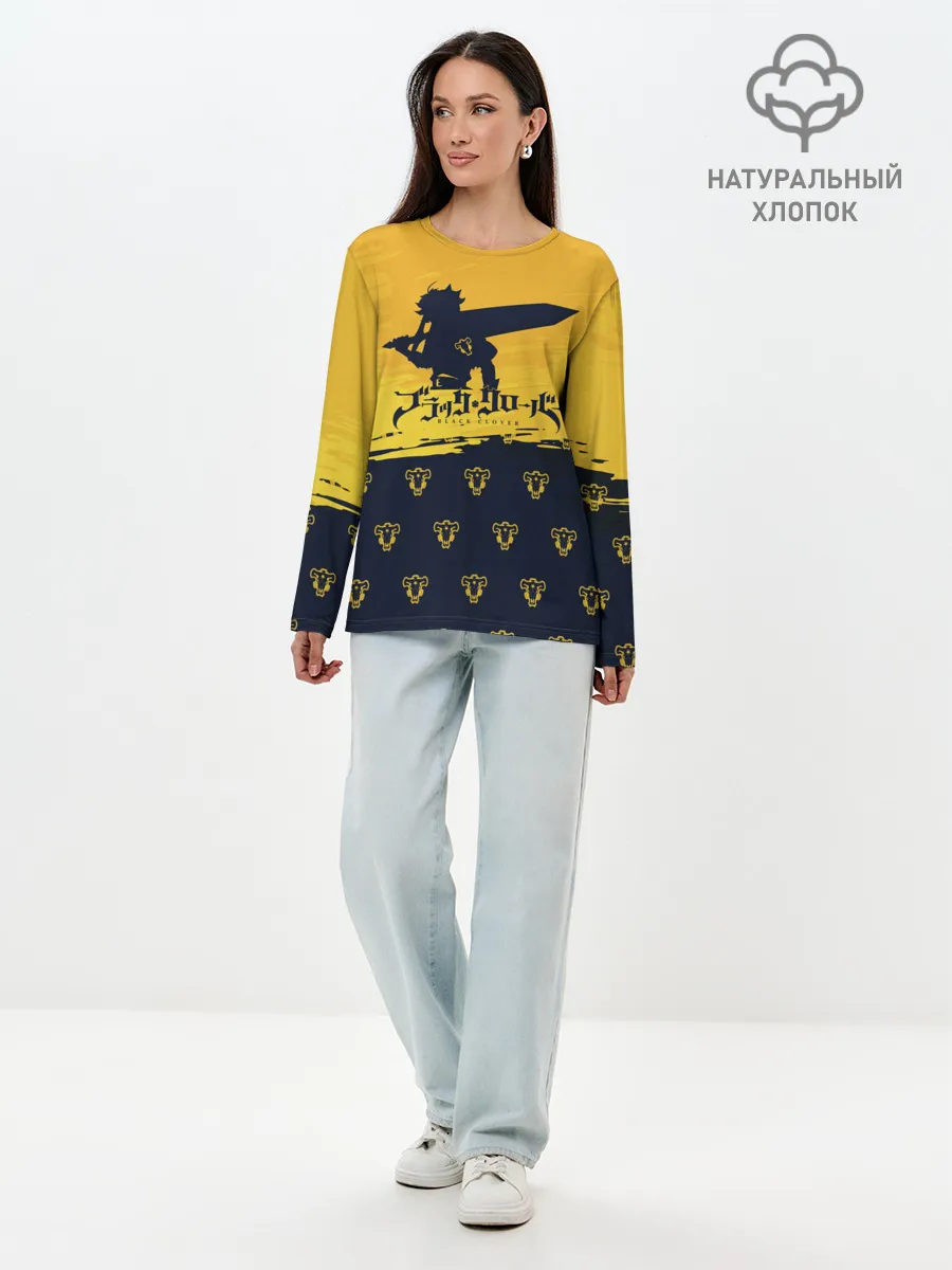 Лонгслив женский. Хлопок / Чёрный клевер Аста желтый