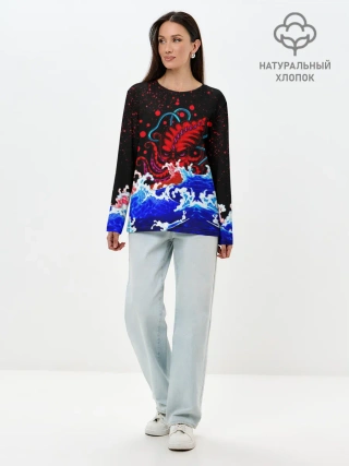 Лонгслив женский. Хлопок / Кровавый Кракен Монстр